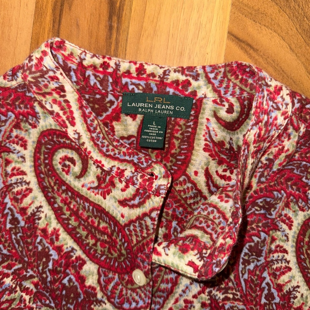 Lauren Ralph Lauren women’s paisley light weight button blouse size large - Picture 3 of 4